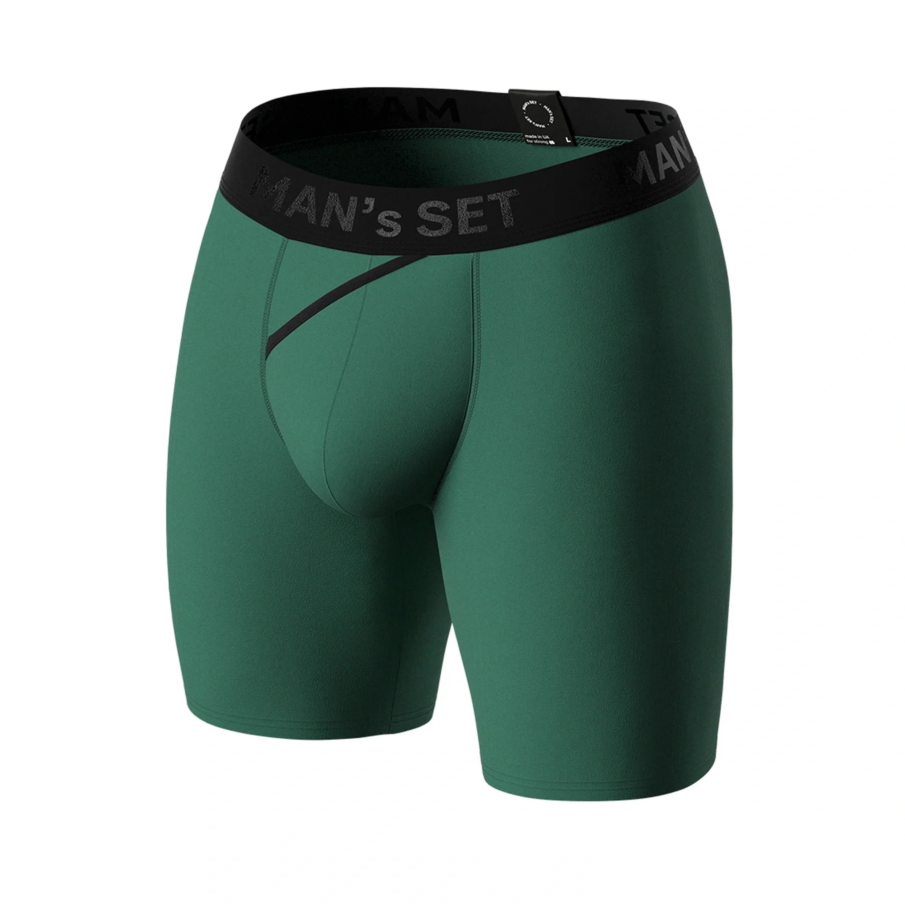 CoolCore micromodal forest green boxer briefs by Man’s SET, breathable men’s underwear with open fly, front view