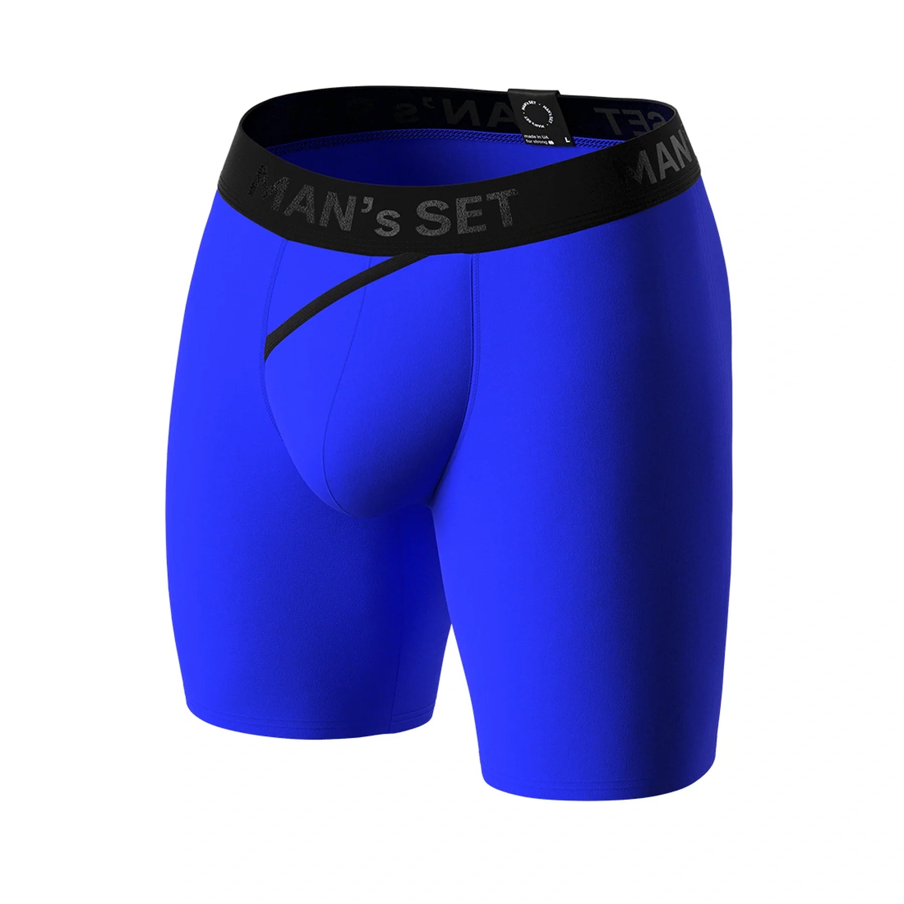 Man’s SET electric blue CoolCore micromodal boxer briefs, breathable men’s underwear, angled front view