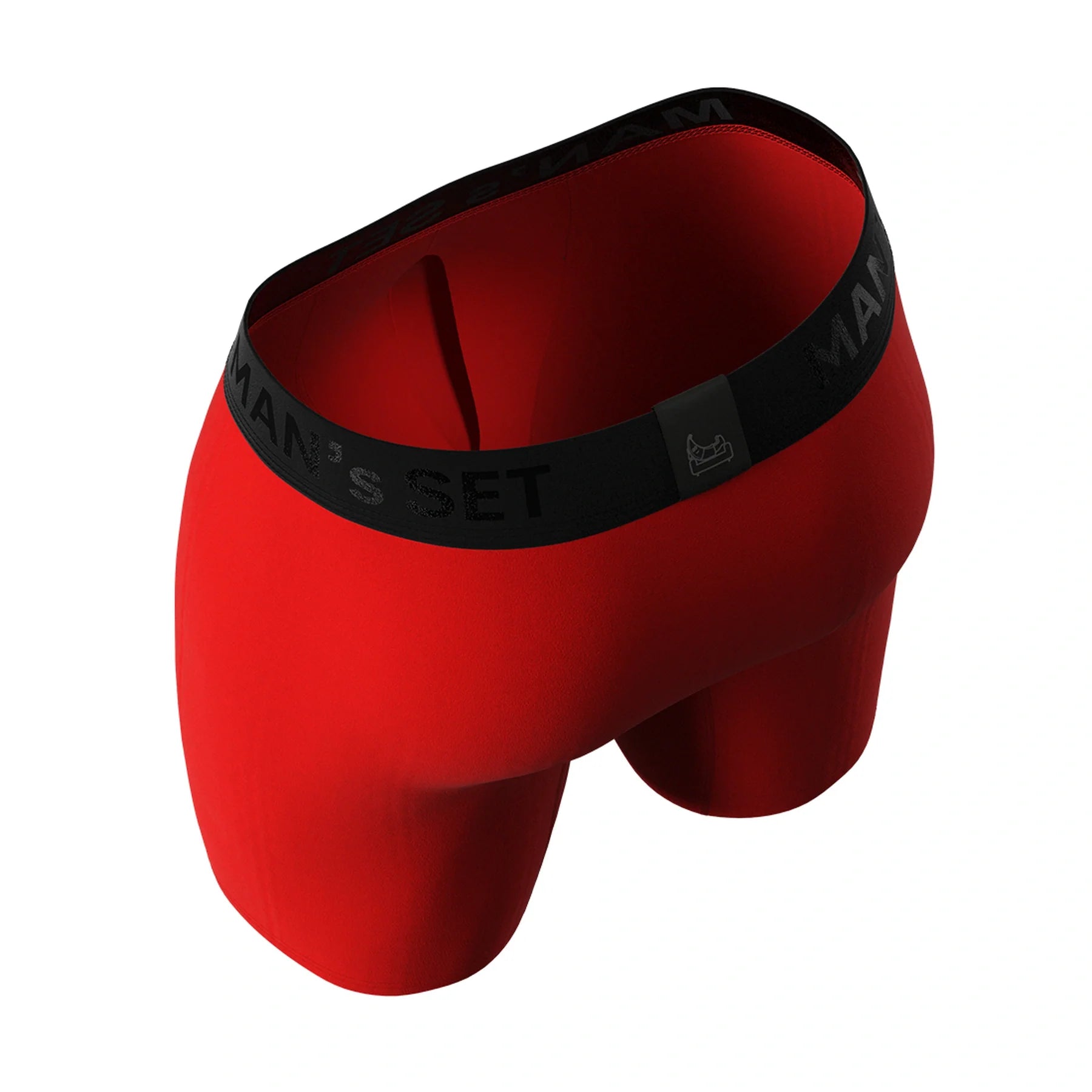 CoolCore micromodal red boxer briefs by Man’s SET, soft men’s underwear with open fly, back view