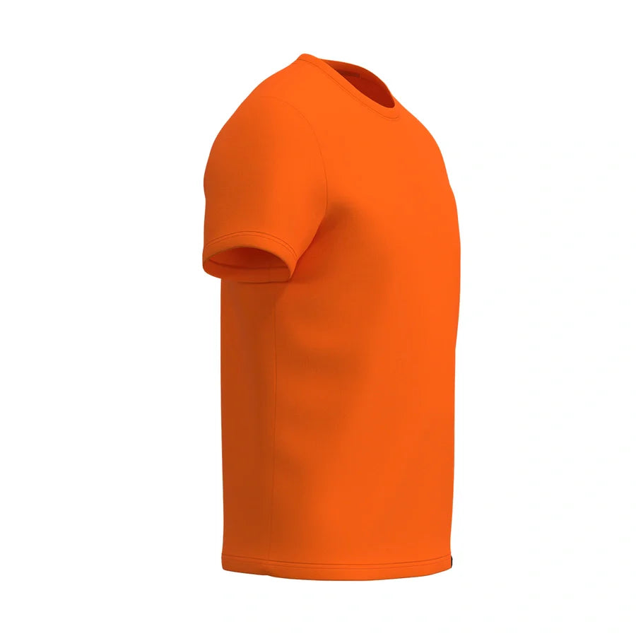 Man’s SET orange crew neck T-shirt, super-soft breathable cotton with relaxed fit, side view