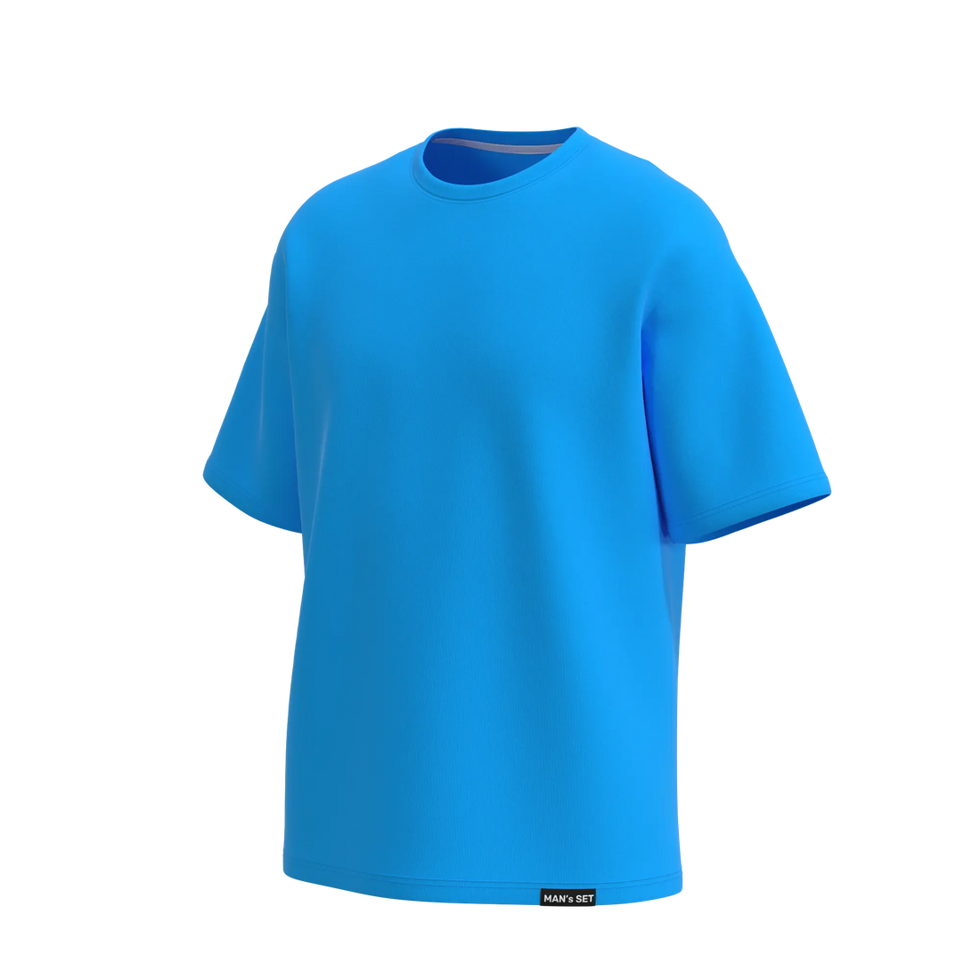 Man’s SET turquoise oversized T-shirt, relaxed fit men’s cotton top, angled front view