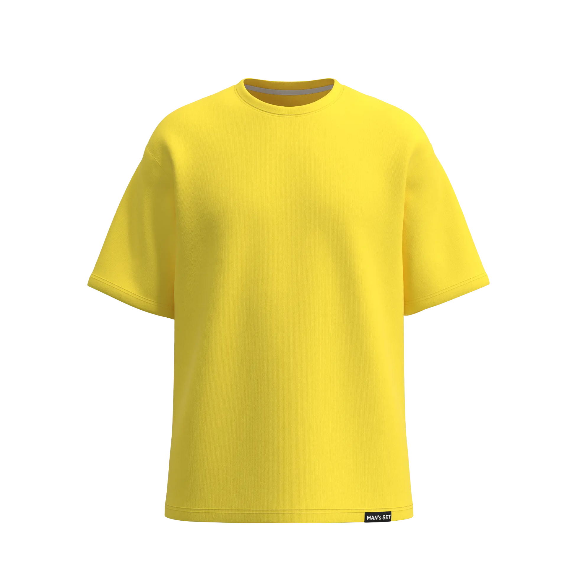 Man’s SET yellow oversized T-shirt, breathable cotton men’s style with wide sleeves, front view