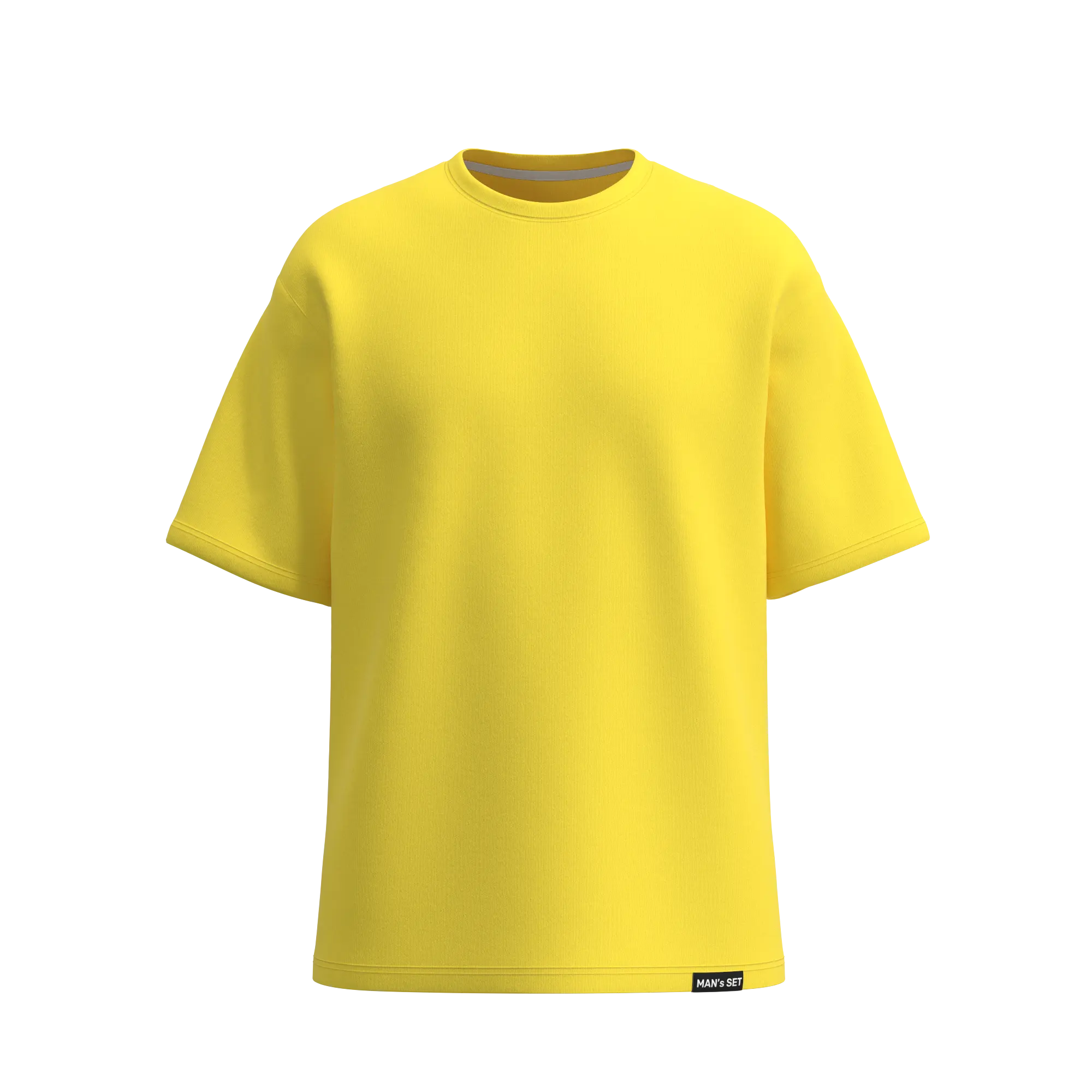 Man’s SET yellow oversized T-shirt, breathable cotton men’s style with wide sleeves, front view