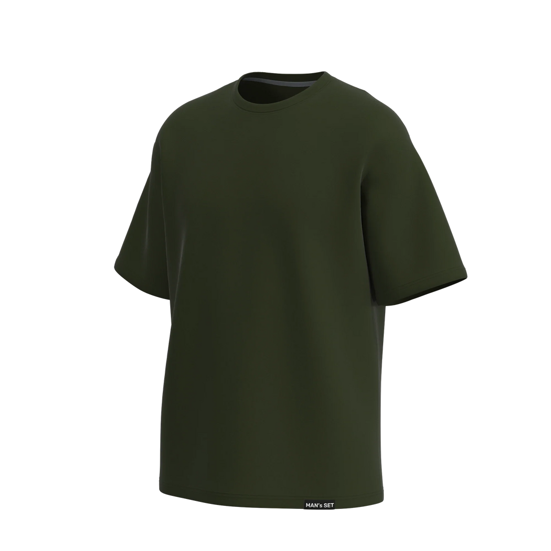 Man’s SET khaki oversized T-shirt, relaxed fit men’s top in soft cotton, angled front view