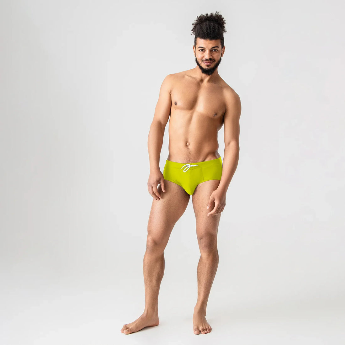 Man’s SET yellow anatomical men’s swim briefs with drawstring, front view