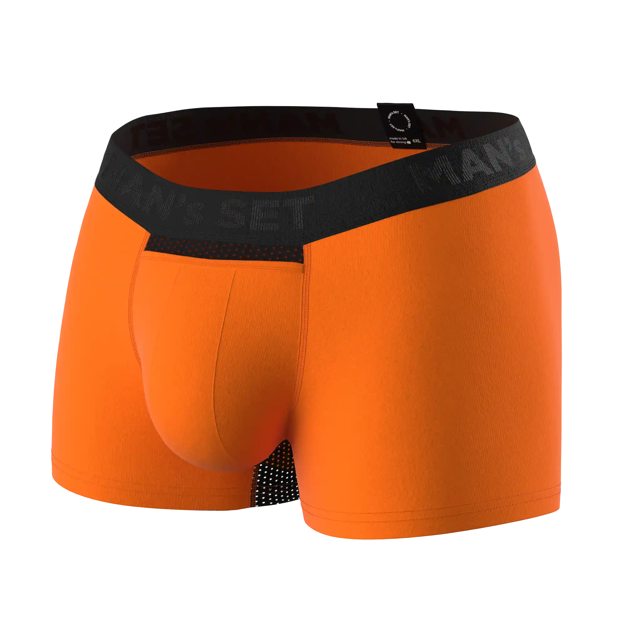Man’s SET orange anatomical men’s boxer briefs with fly, breathable lightweight plus-size underwear, angled product view