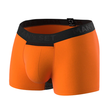 Man’s SET orange anatomical men’s boxer briefs with fly, breathable lightweight plus-size underwear, angled product view