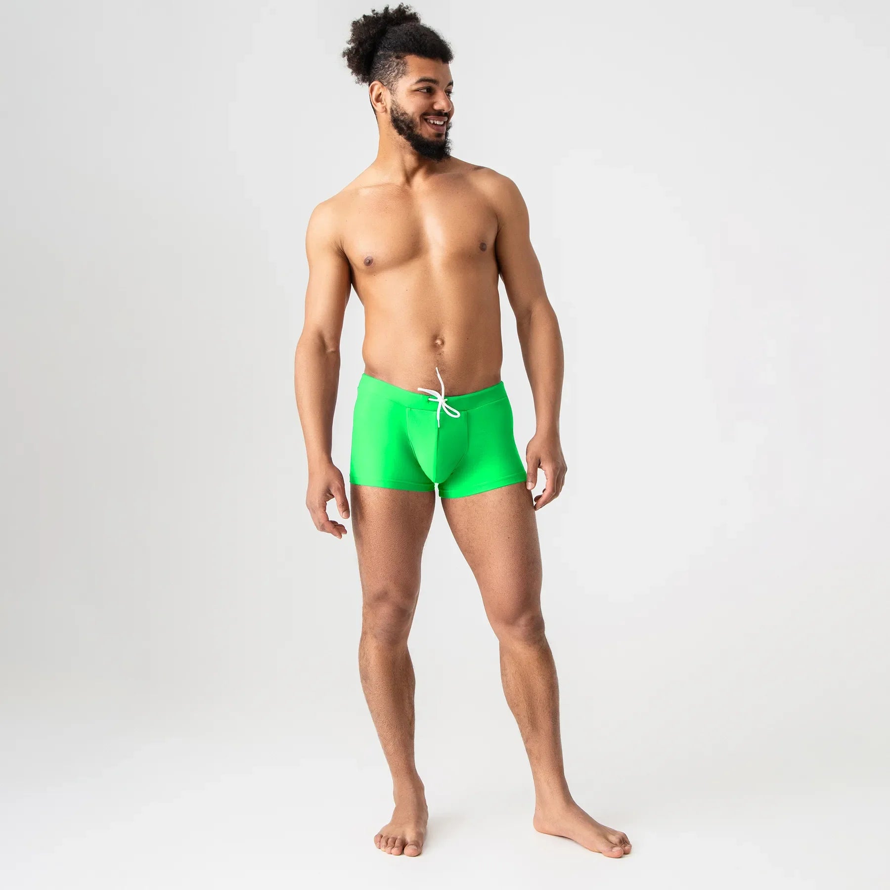 Man’s SET Anatomic Intimate 2.1 green men’s swim trunks with drawstring, full body front view