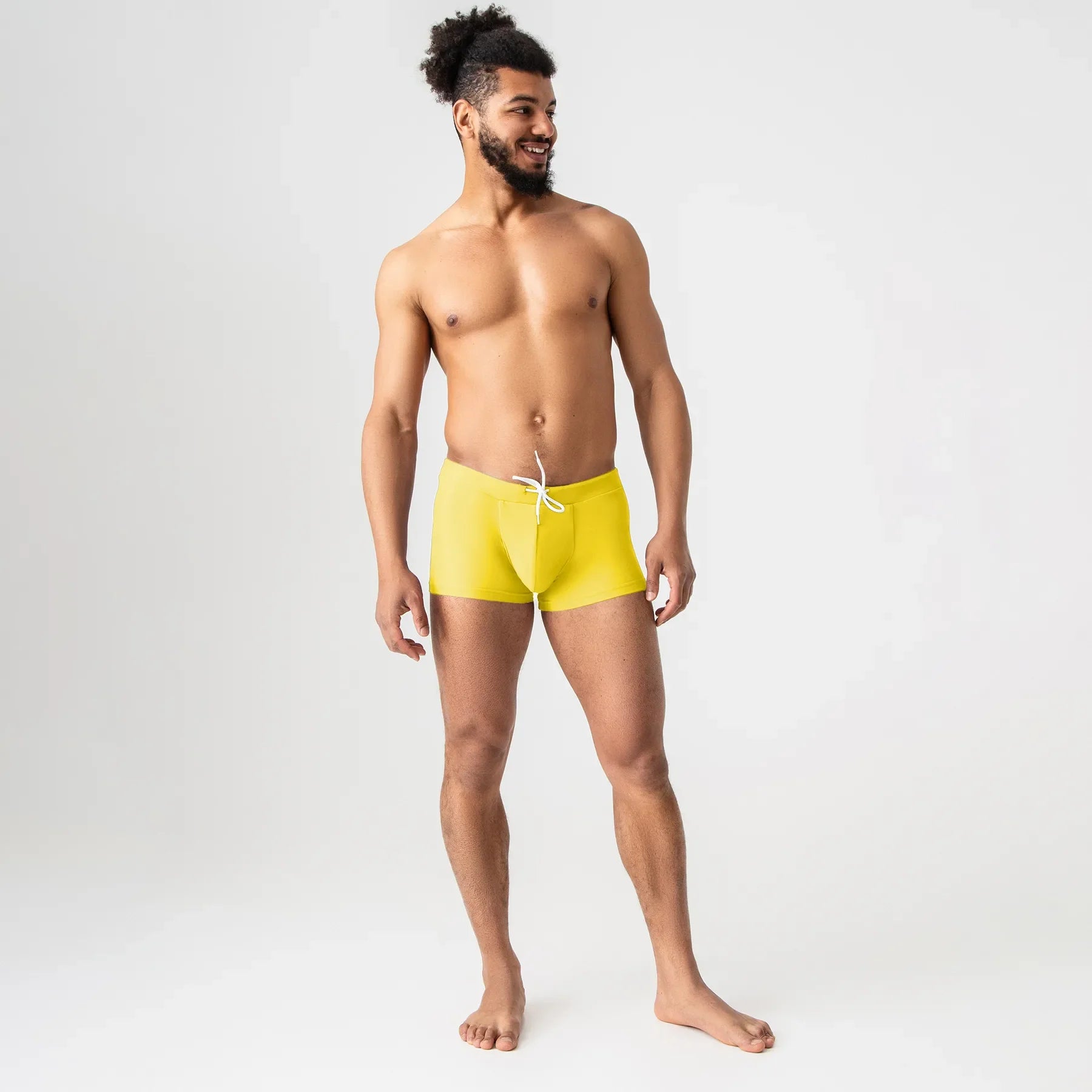 Anatomic Intimate 2.1 yellow men’s swim trunks with drawstring, full body front view