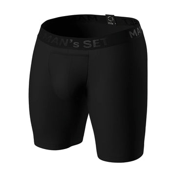 Man’s SET ProActive black long boxer briefs with 9" inseam, moisture-wicking men’s underwear, front angle view