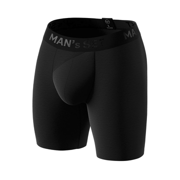 Man’s SET black UltraSoft boxer briefs, anatomical men’s underwear with open fly, front view