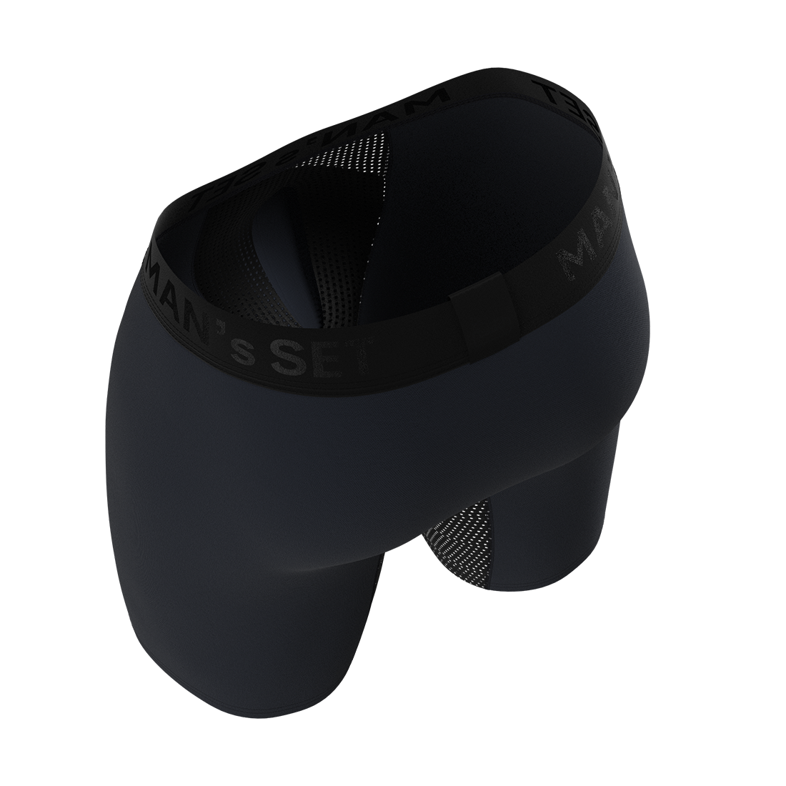 Man’s SET AirFlow boxer briefs in navy, breathable men’s underwear with open fly, angled back view