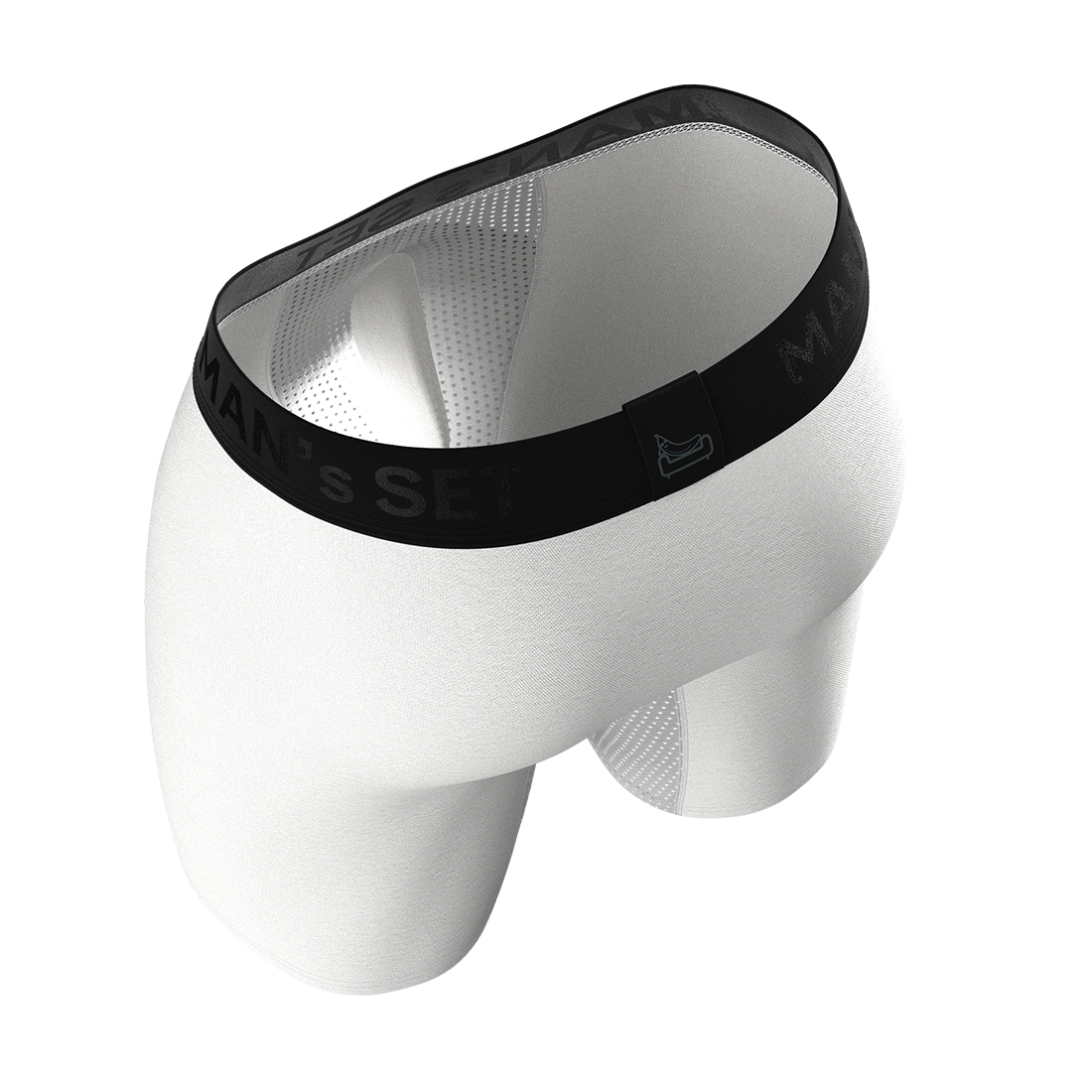 Man’s SET AirFlow white anatomical men’s underwear with mesh paneling, rear angled view