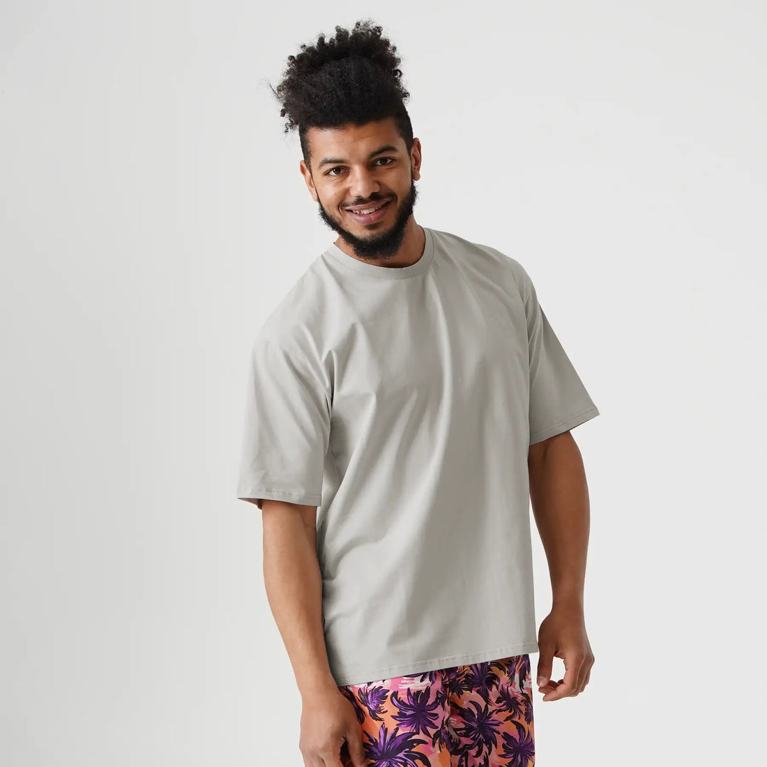 Almond oversized men’s T-shirt by Man’s SET in premium heavy cotton, angled front view