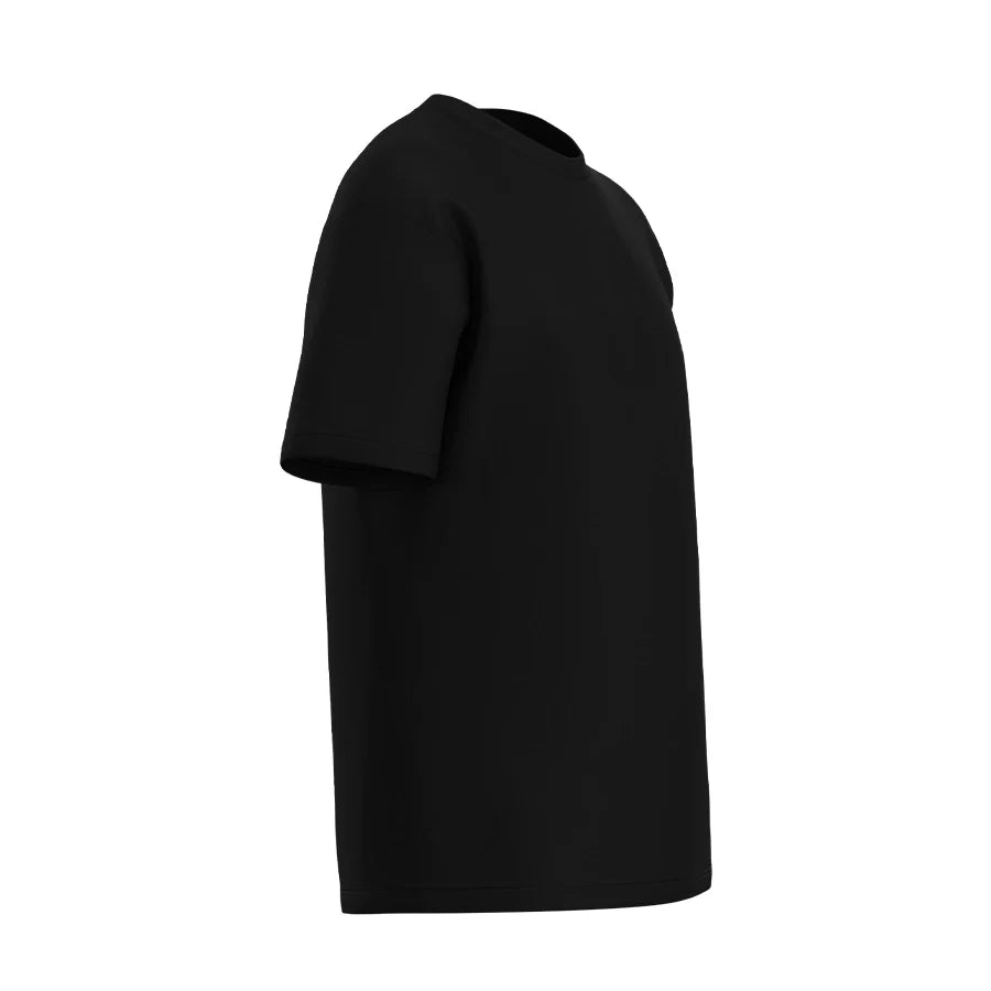 Man’s SET black oversized T-shirt, breathable heavyweight cotton for men, angled view