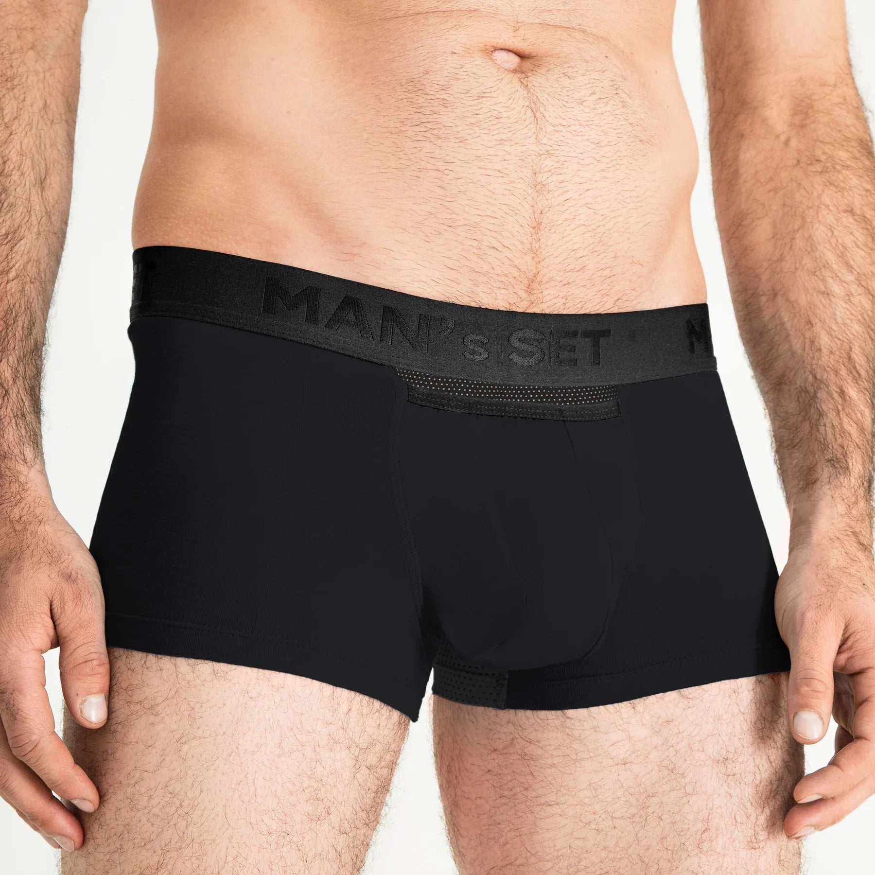 Men's Trunks AirFlow with Breathable Cotton in Black, Waistband Detail