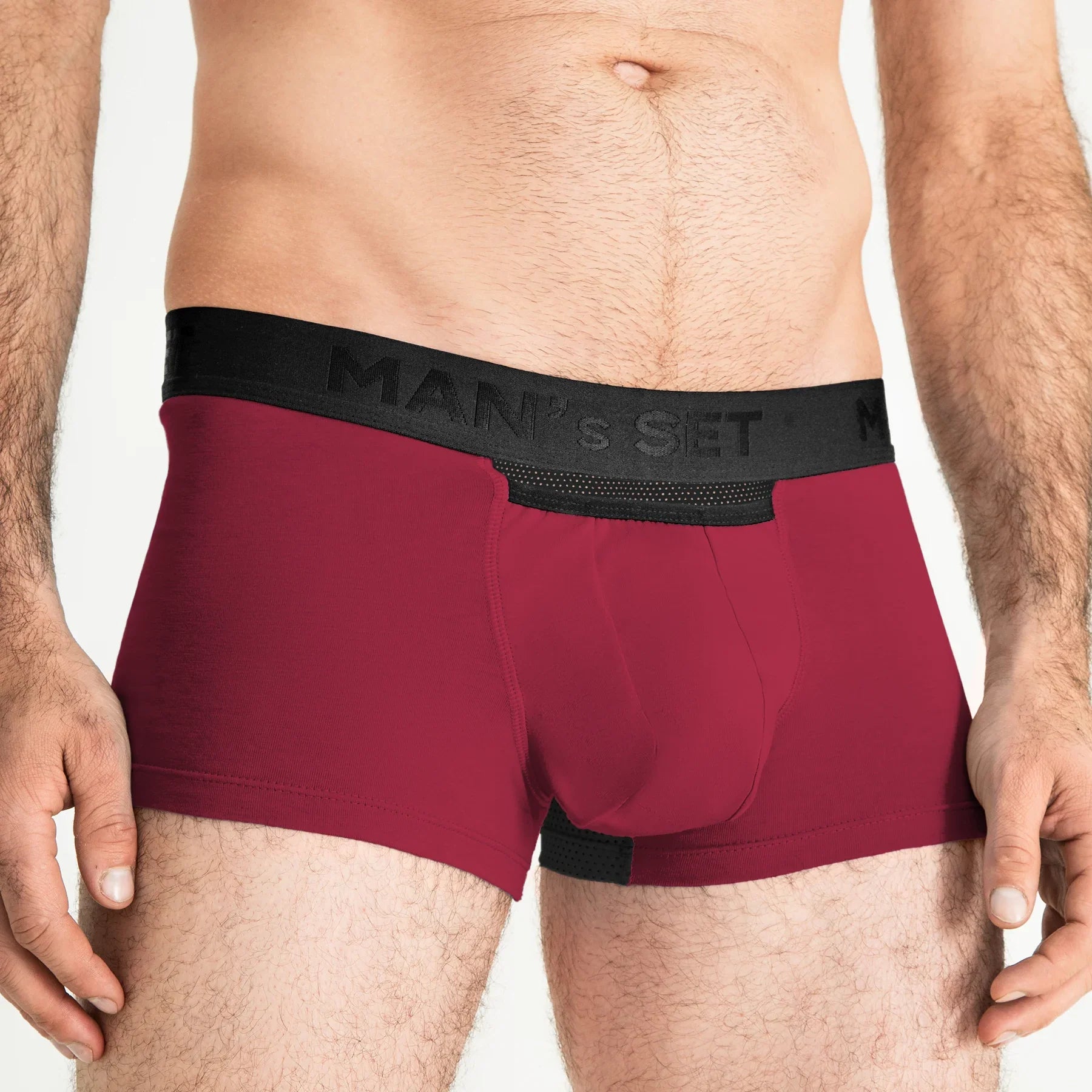 Men's Trunks AirFlow with Ventilation Mesh in Burgundy, Waistband Detail