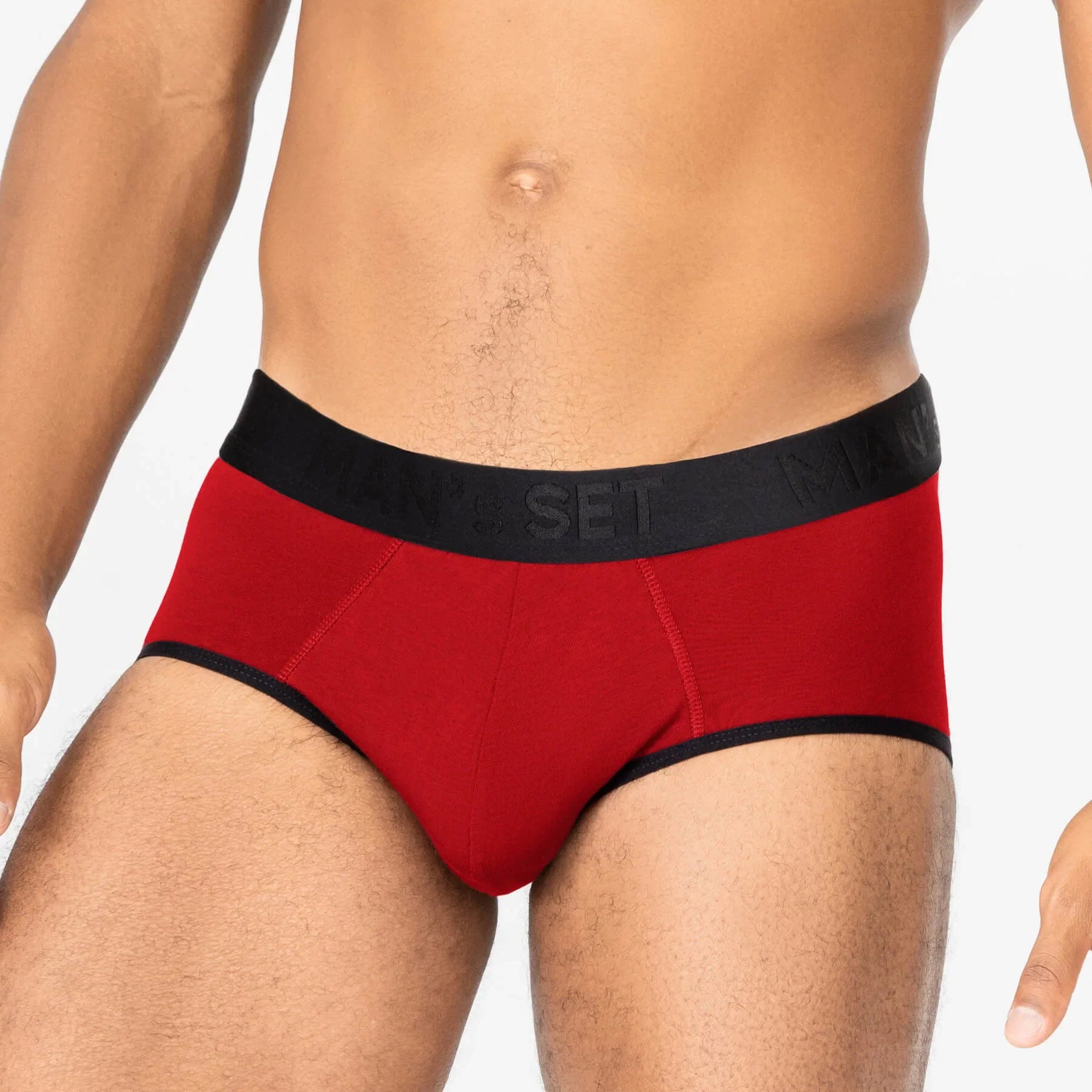 CoolCore micromodal men’s briefs by Man’s SET in red, lightweight 2.5" inseam underwear, front view