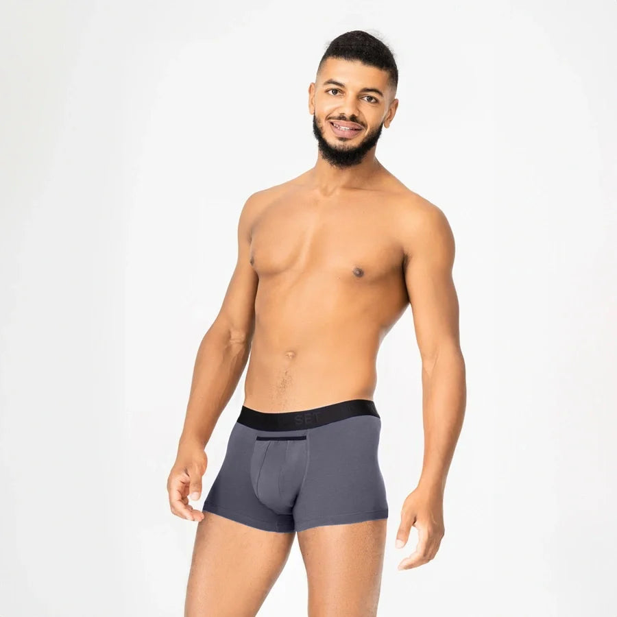 Men’s UltraSoft Trunks with Open Fly in Graphite, Front View