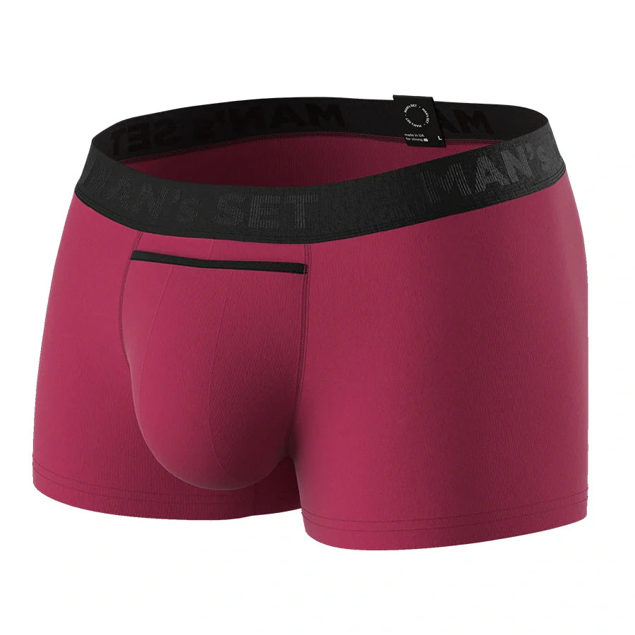 Men’s UltraSoft Trunks with Open Fly in Burgundy, Front View