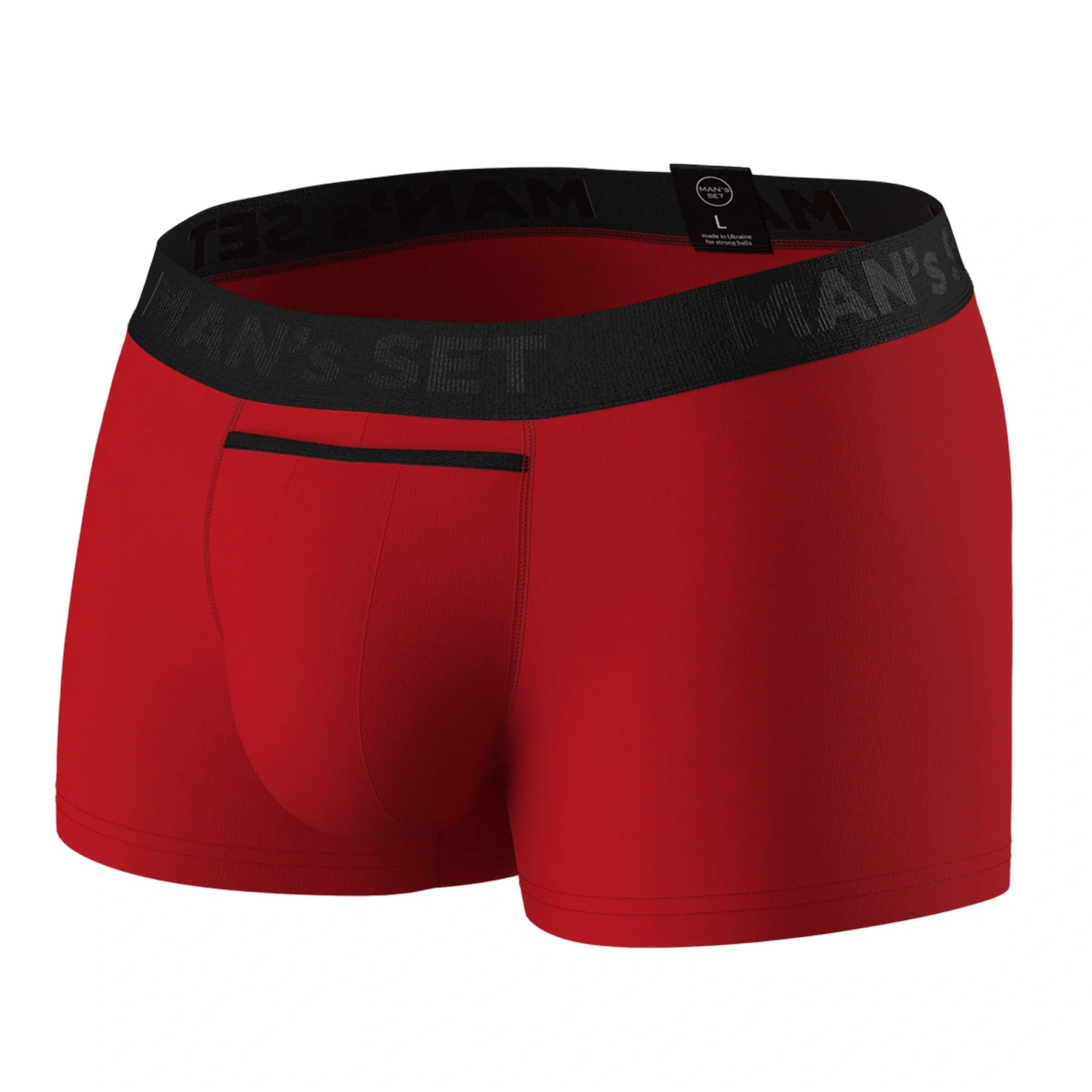 UltraSoft anatomical men’s trunks by Man’s SET in vibrant red, breathable cotton blend comfortable underwear, front view