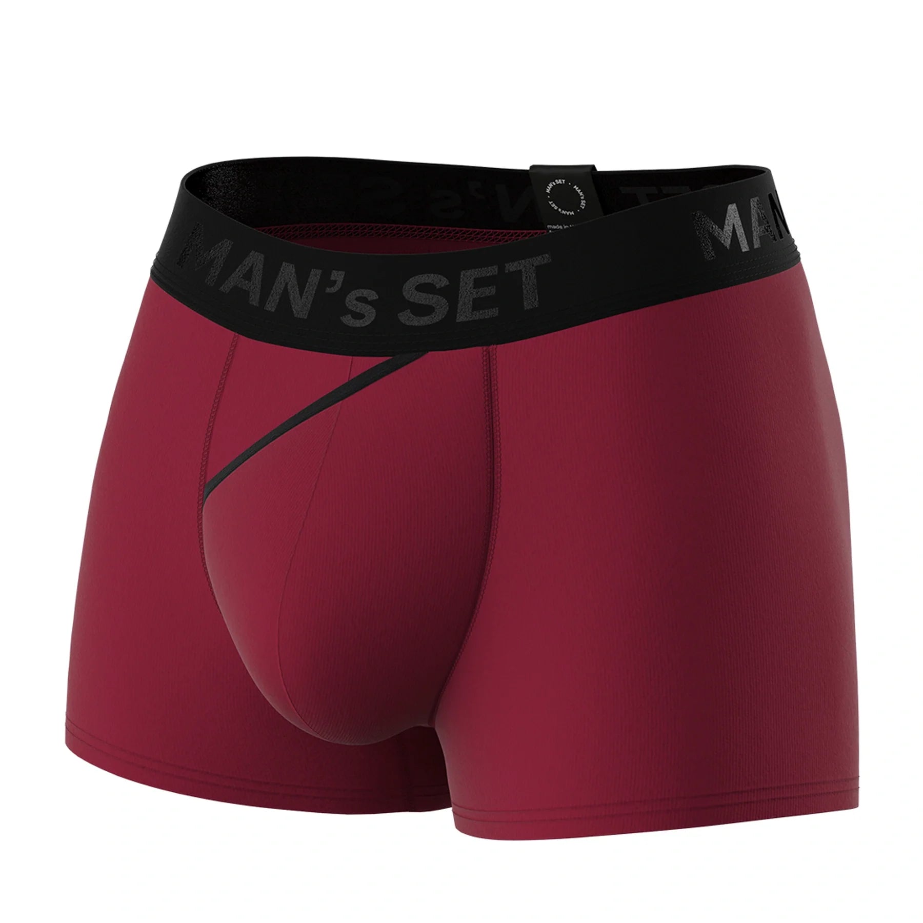 Man’s SET burgundy FlexFit Trunk 3.2" anatomical men’s underwear with open fly, angled front view