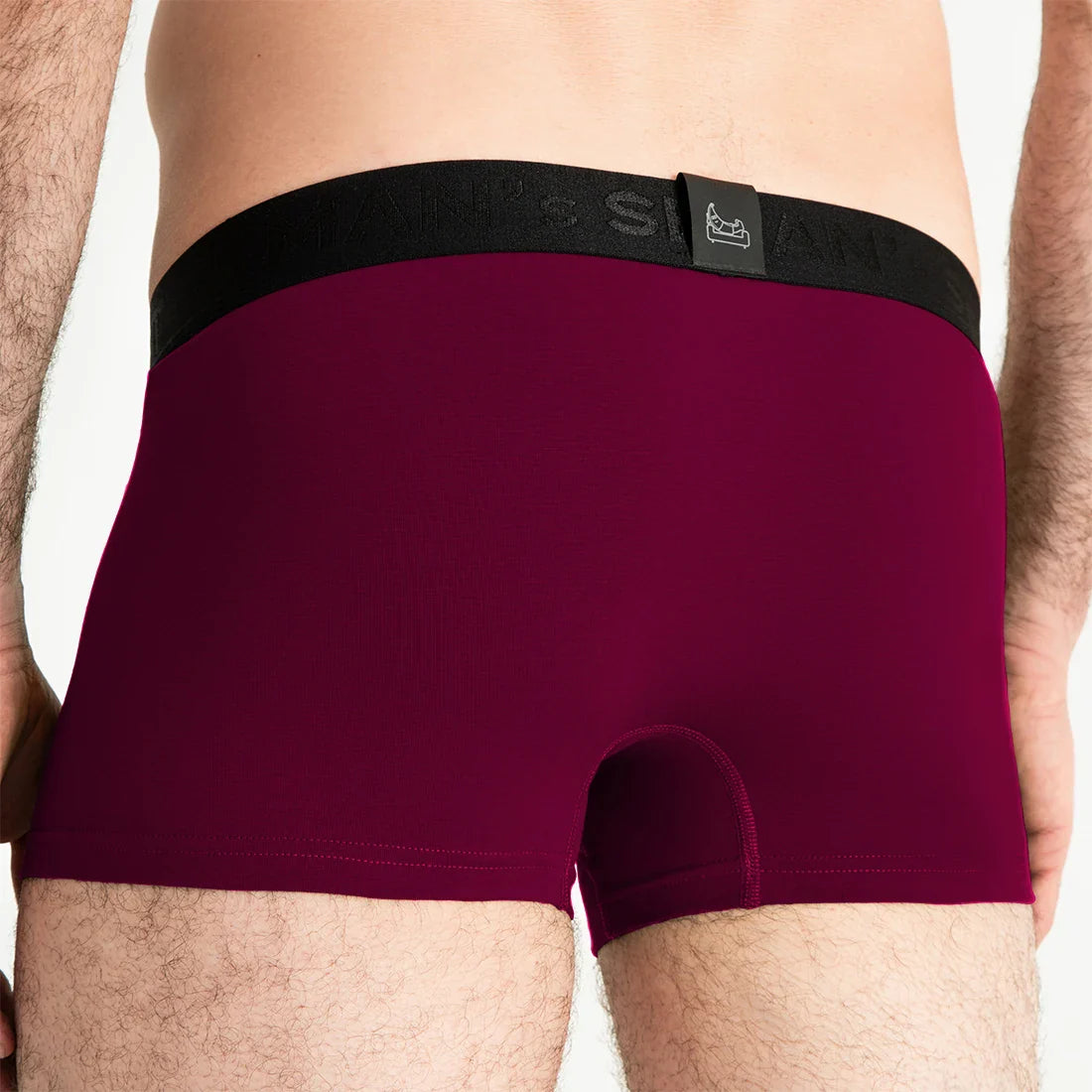 Man’s SET plum FlexFit Trunk, 3.2 inch OpenFly, anatomical men’s underwear, back view