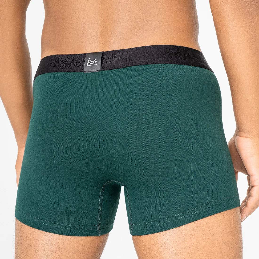 Man’s SET forest green BreezeFlow micromodal trunks, soft breathable men’s underwear with 4-inch inseam, back view