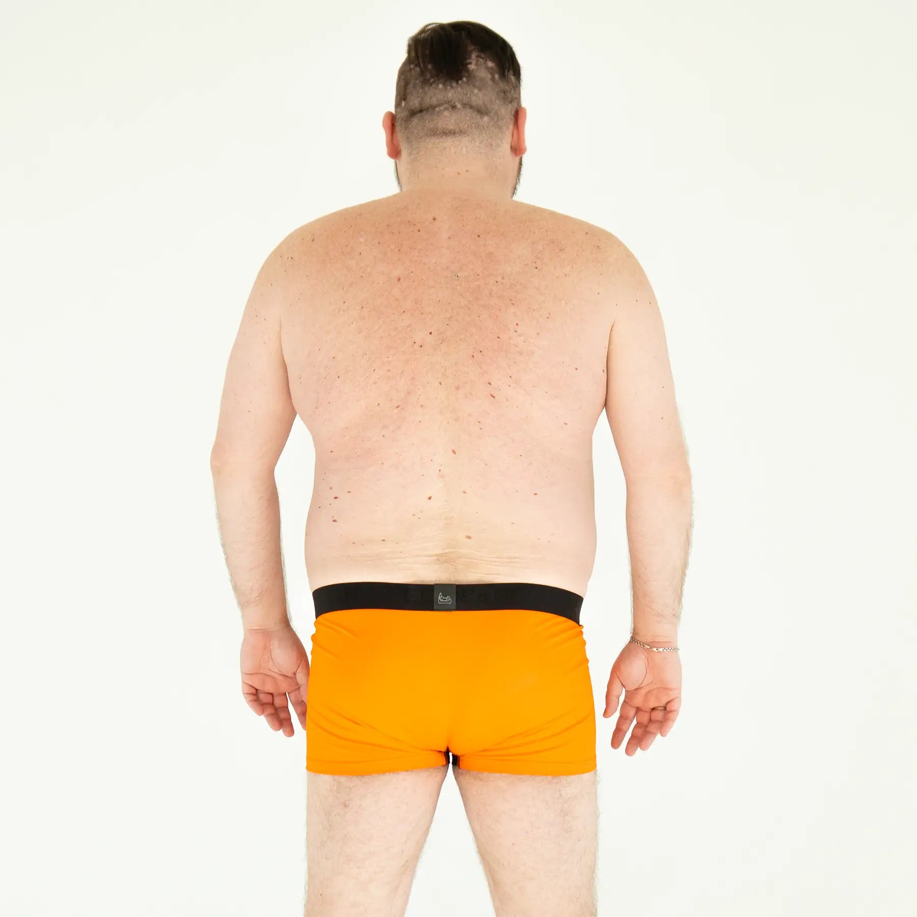 Man’s SET orange anatomical men’s boxer briefs with fly, lightweight plus-size breathable design, back view