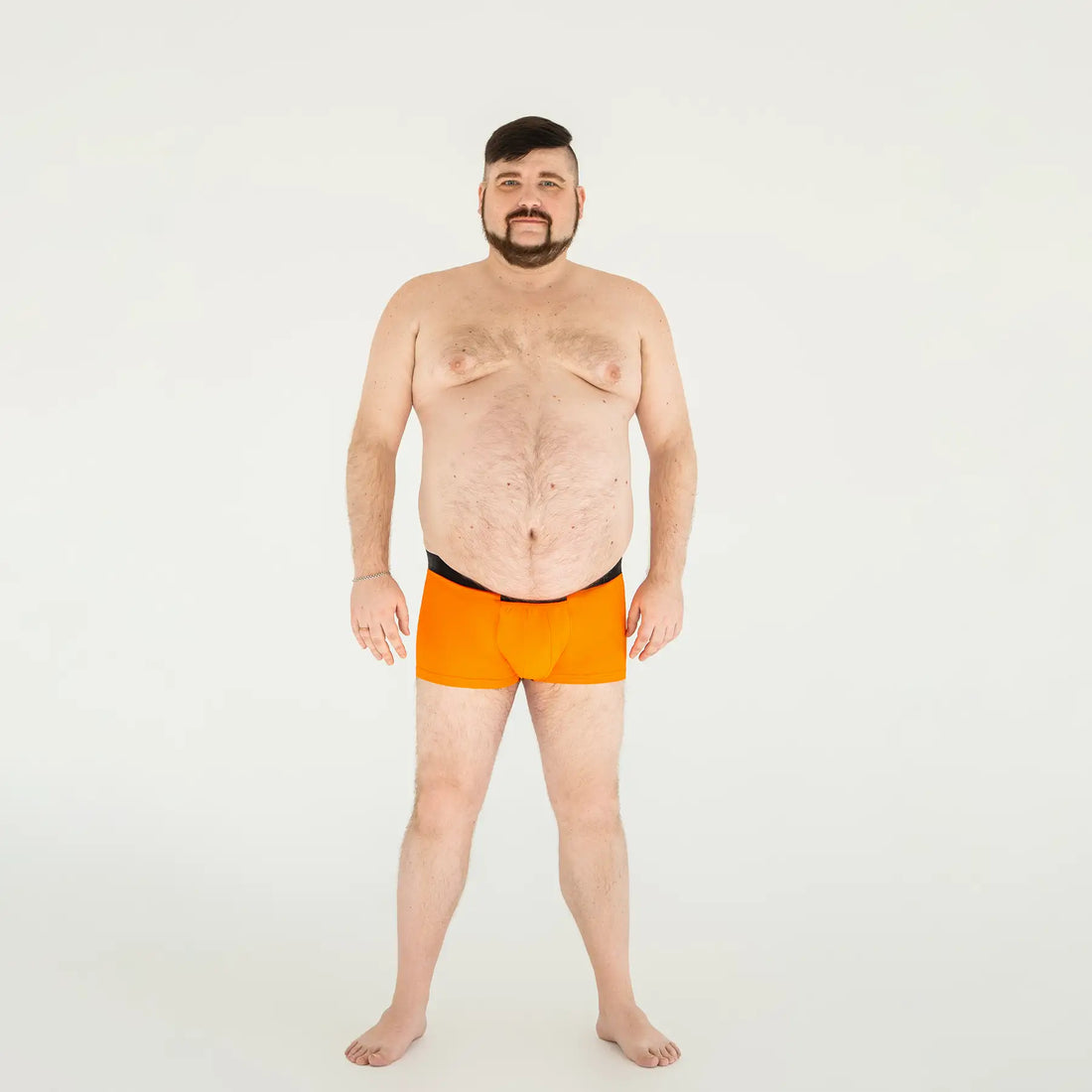 Man’s SET orange anatomical men’s boxer briefs with fly, breathable lightweight plus-size underwear, angled product view
