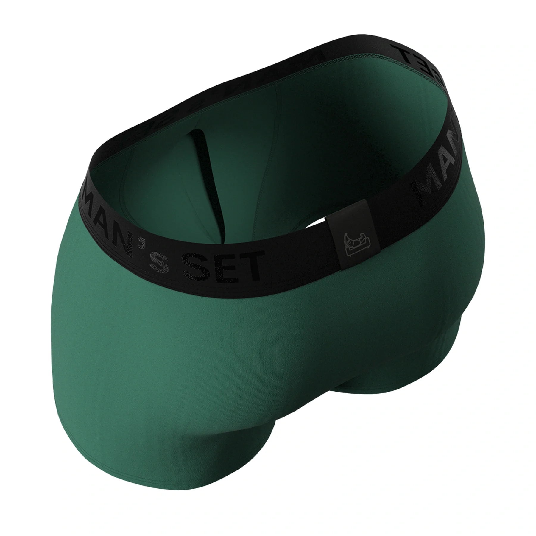 Forest green BreezeFlow micromodal men’s trunks by Man’s SET, ultra-soft breathable fabric, angled rear view