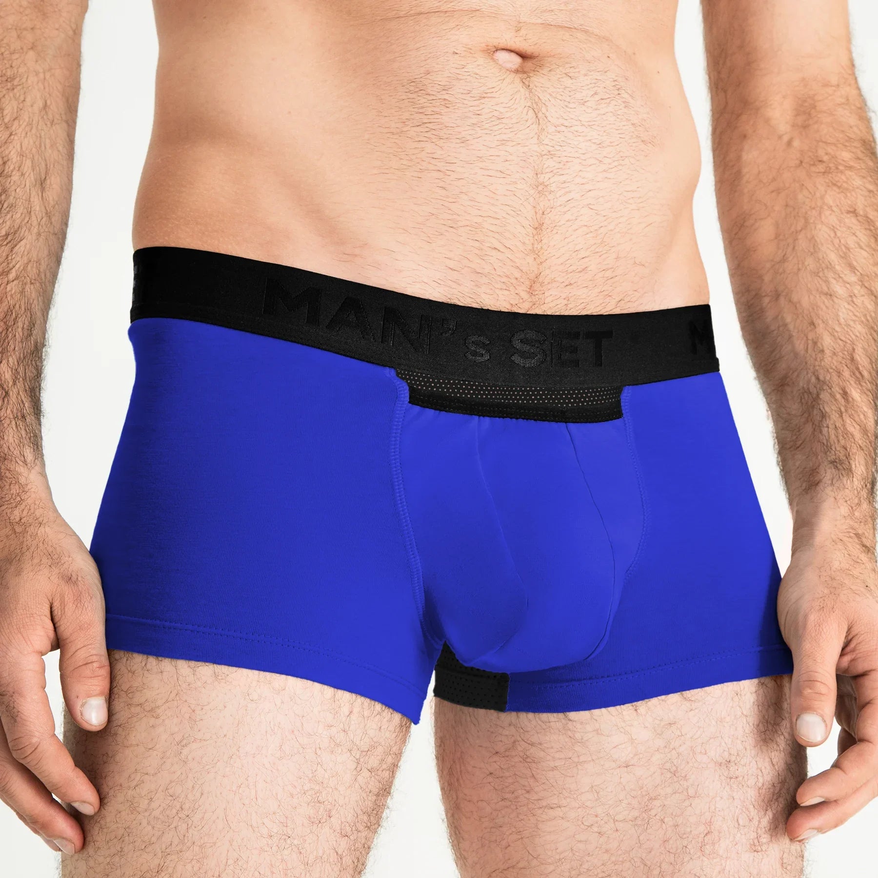 Men's Trunks AirFlow with Support Pouch in Electric Blue, Waistband Detail