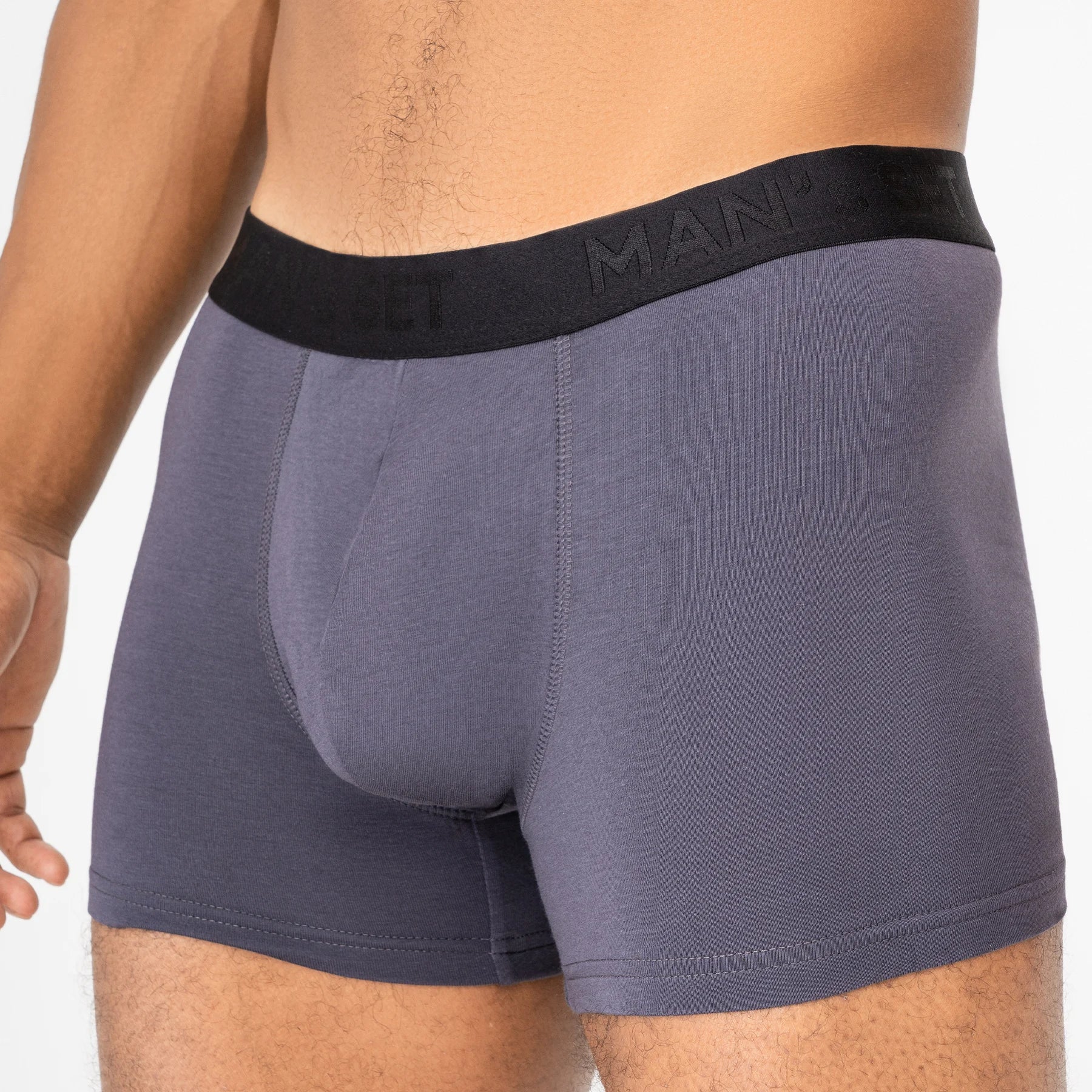 Graphite BreezeFlow micromodal trunk by Man’s SET, anatomical men’s underwear with supportive pouch, close-up view