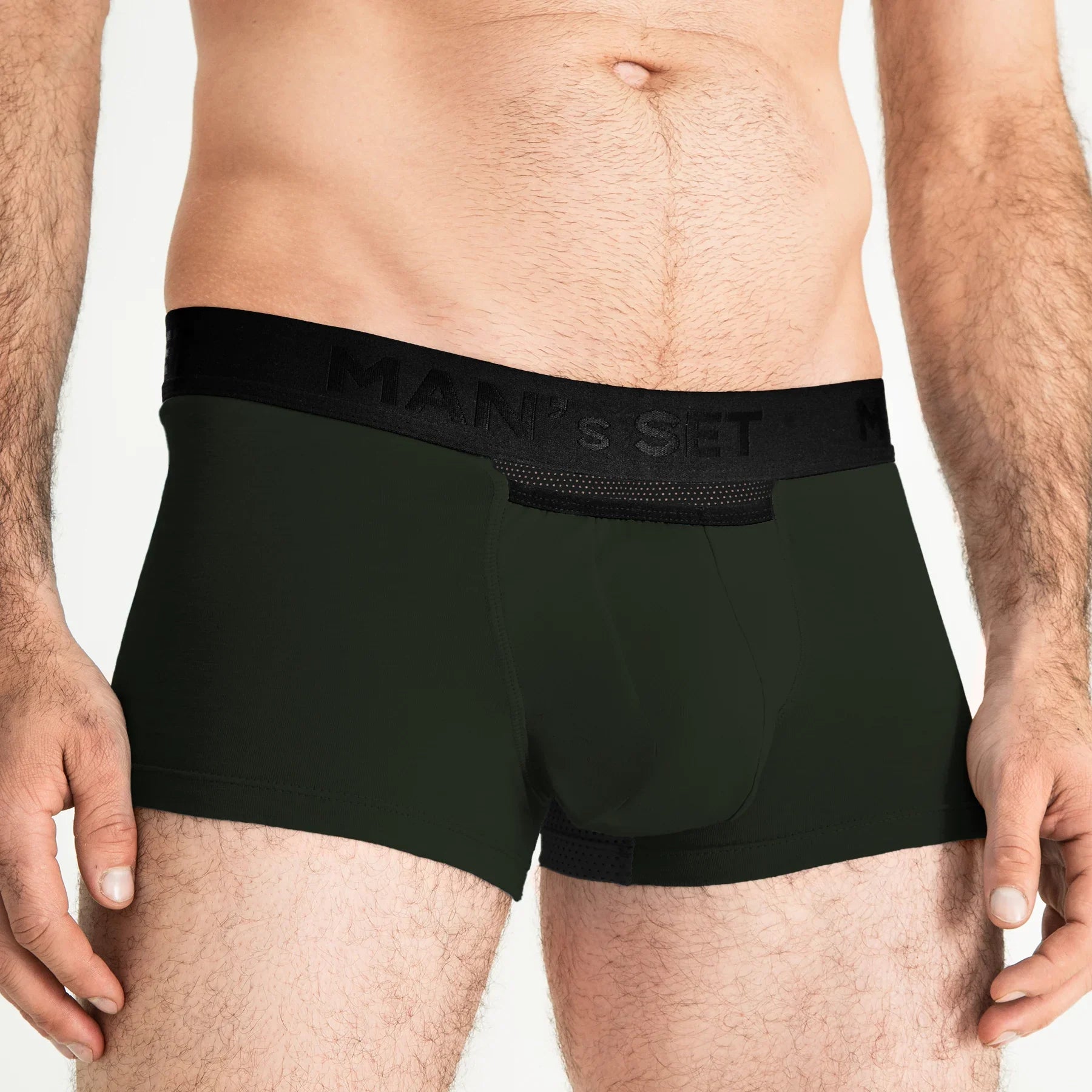 Men's Trunks AirFlow with Reduced Chafing in Green, Waistband Detail