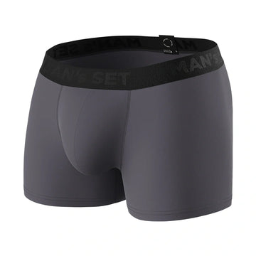 Man’s SET graphite PowerStretch trunk 3.9", anatomical men’s underwear with supportive pouch, angled front view