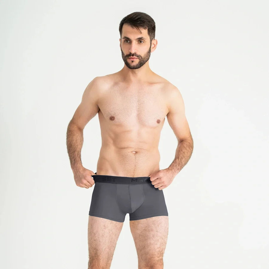 Graphite cotton anatomical trunks by Man’s SET, PowerStretch breathable men’s underwear, front view