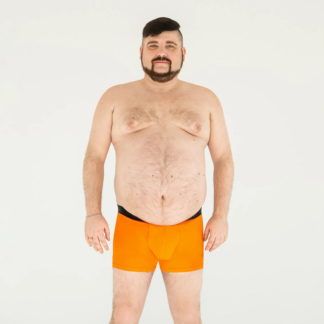 Man’s SET orange anatomical men’s boxer briefs, no fly plus-size design, angled product view