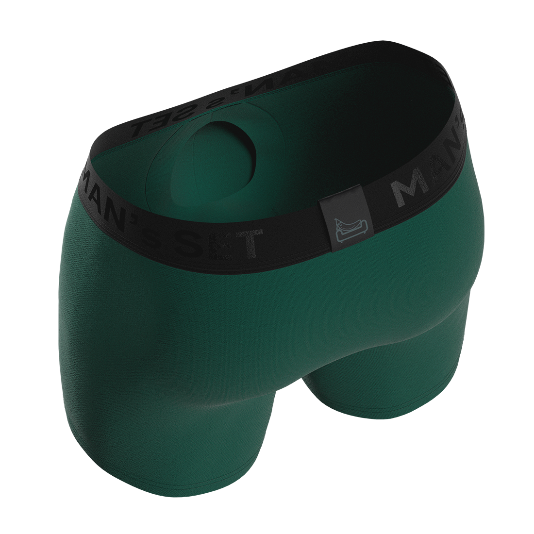 Man’s SET forest green boxer briefs, breathable anatomical men’s underwear with drawstring pouch, back view