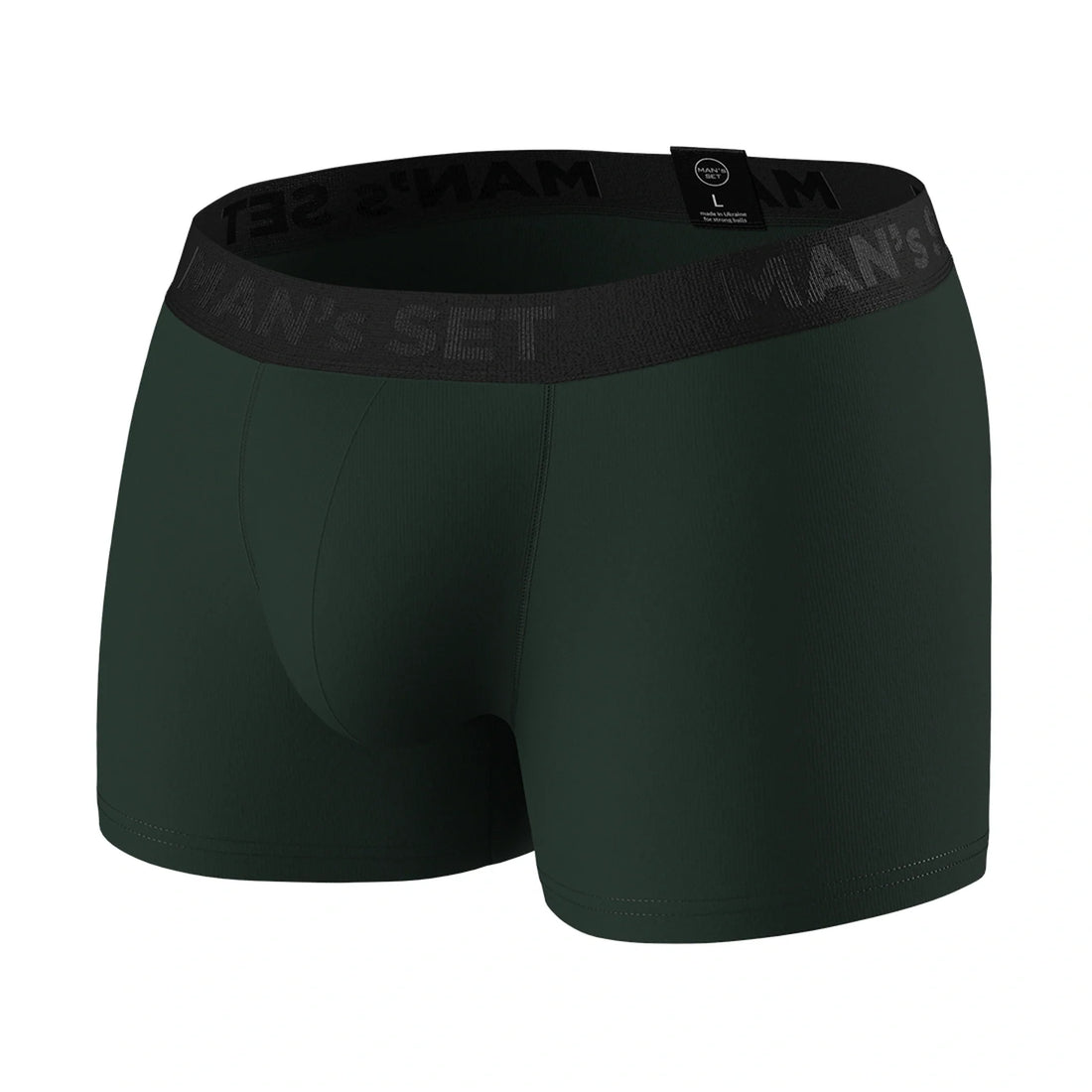Forest Green PowerStretch Trunk 3.9'' by Man’s SET, breathable anatomical men’s underwear with black waistband, front view