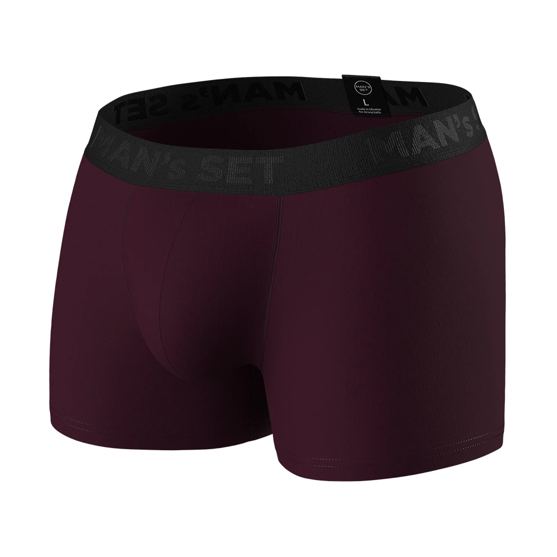Man’s SET plum PowerStretch Trunk 3.9", anatomical men’s underwear in soft stretch fabric, angled front view