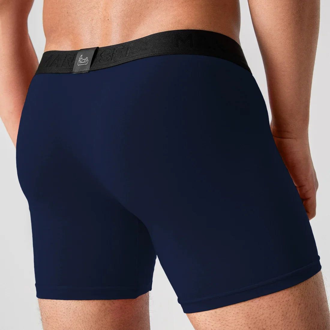 Man’s SET ProActive Soft men’s boxer briefs in navy, breathable athletic underwear, back view