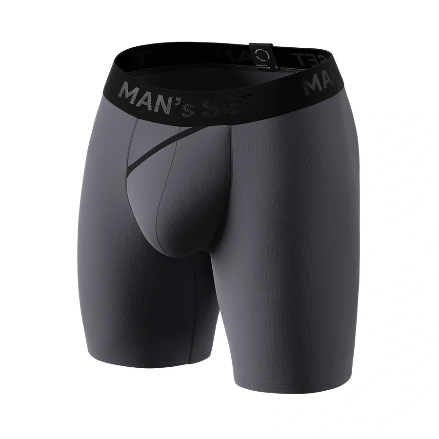 Man’s SET UltraSoft graphite boxer briefs, anatomical men’s underwear with open fly, front view