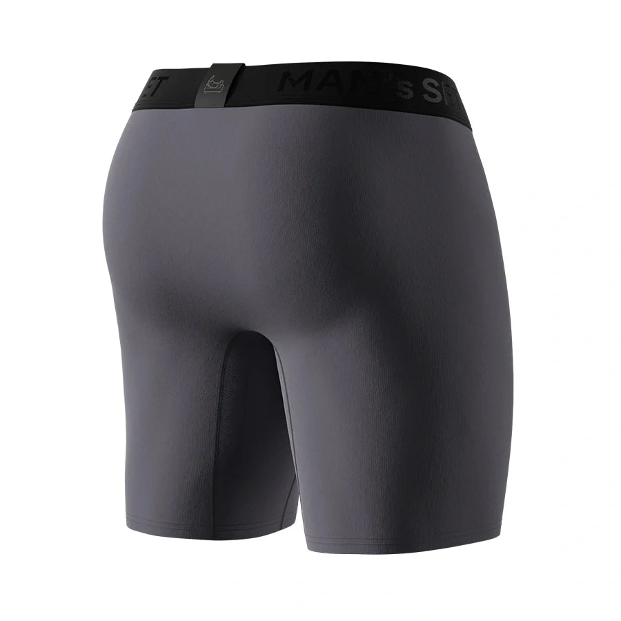 Graphite UltraSoft boxer briefs by Man’s SET, comfortable men’s underwear with snug fit and soft waistband, back view