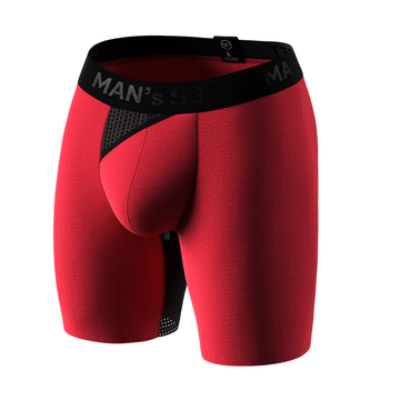 Man’s SET red AirFlow boxer briefs, anatomical men’s underwear with mesh fly panel, front view
