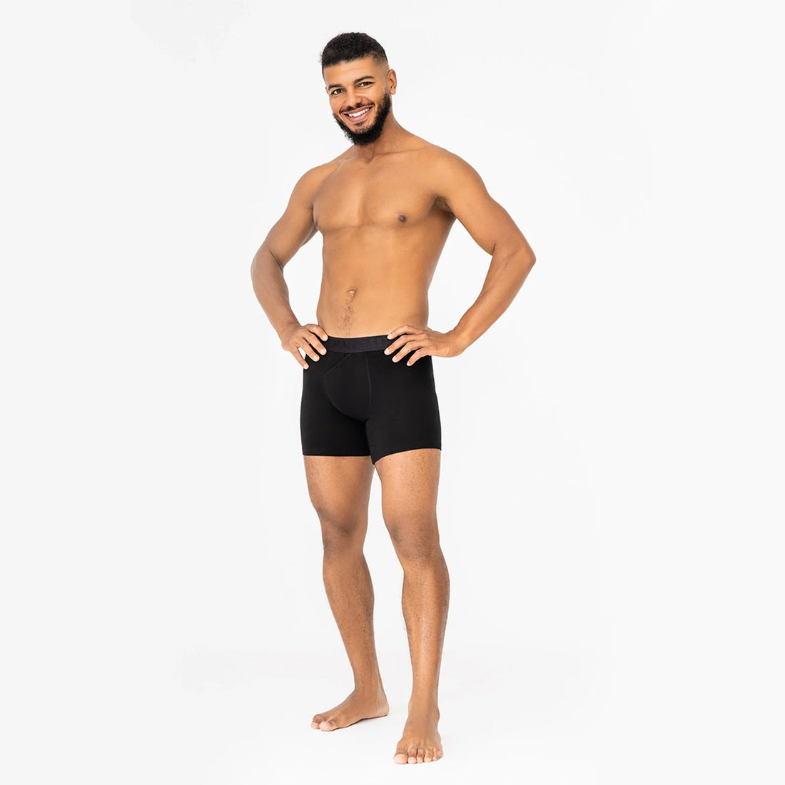 CoolCore men’s underwear by Man’s SET, black micromodal boxer briefs with open fly, front view
