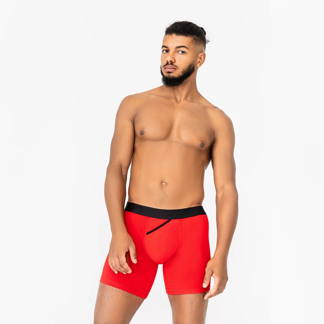 Man’s SET CoolCore red boxer briefs, breathable micromodal men’s underwear with open fly, front view