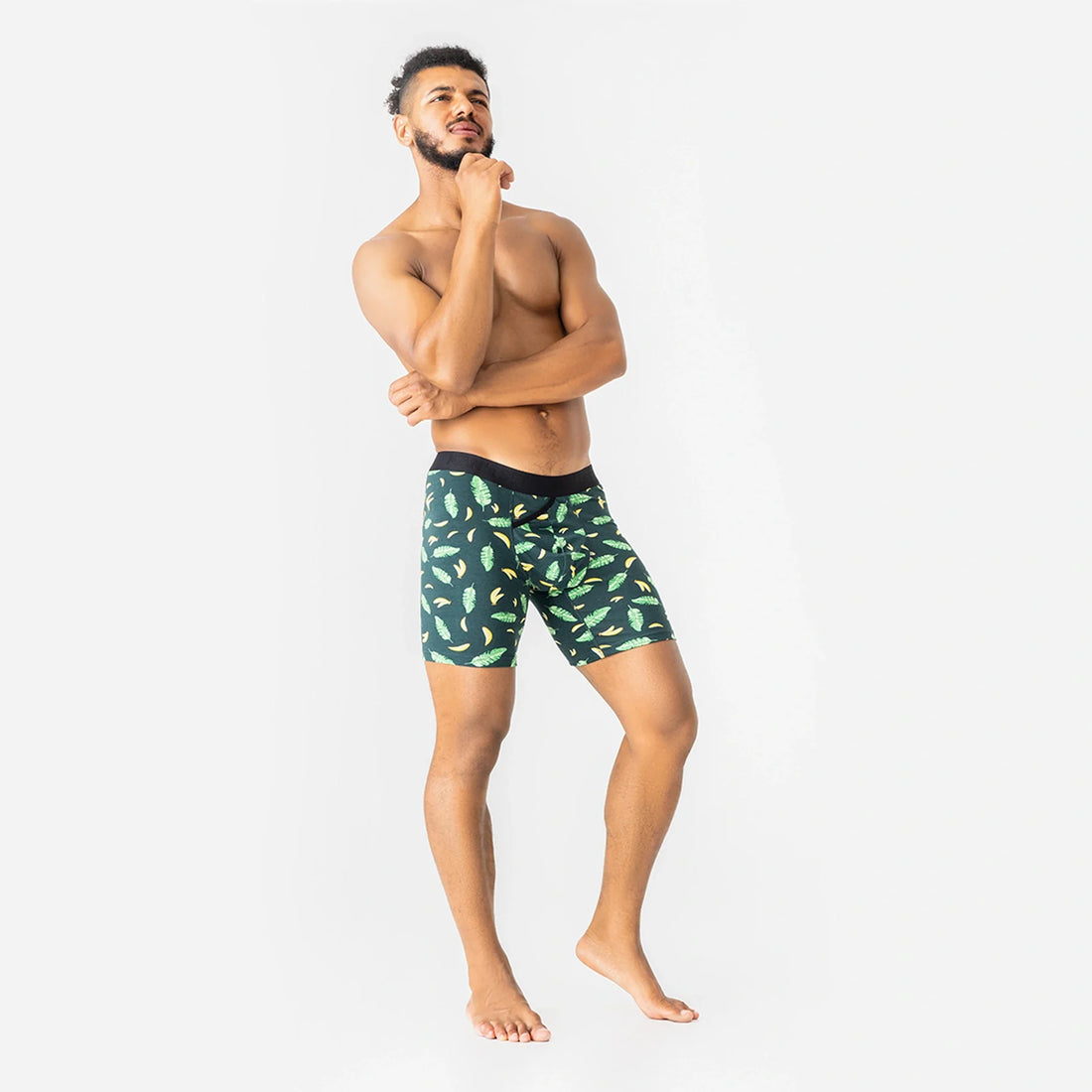 Man’s SET Tropical Vibes men’s boxer briefs, breathable anatomical underwear with banana leaf print, angled front view