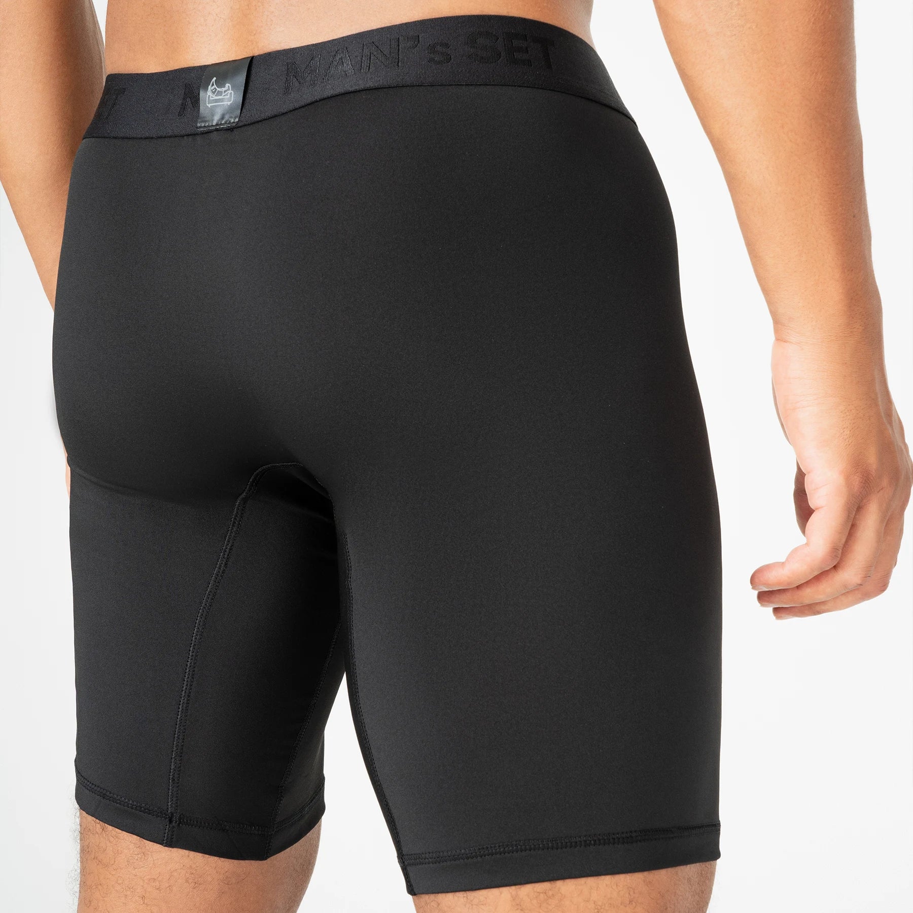 Man’s SET ProActive 9-inch black boxer briefs, moisture-wicking performance men’s underwear, back view