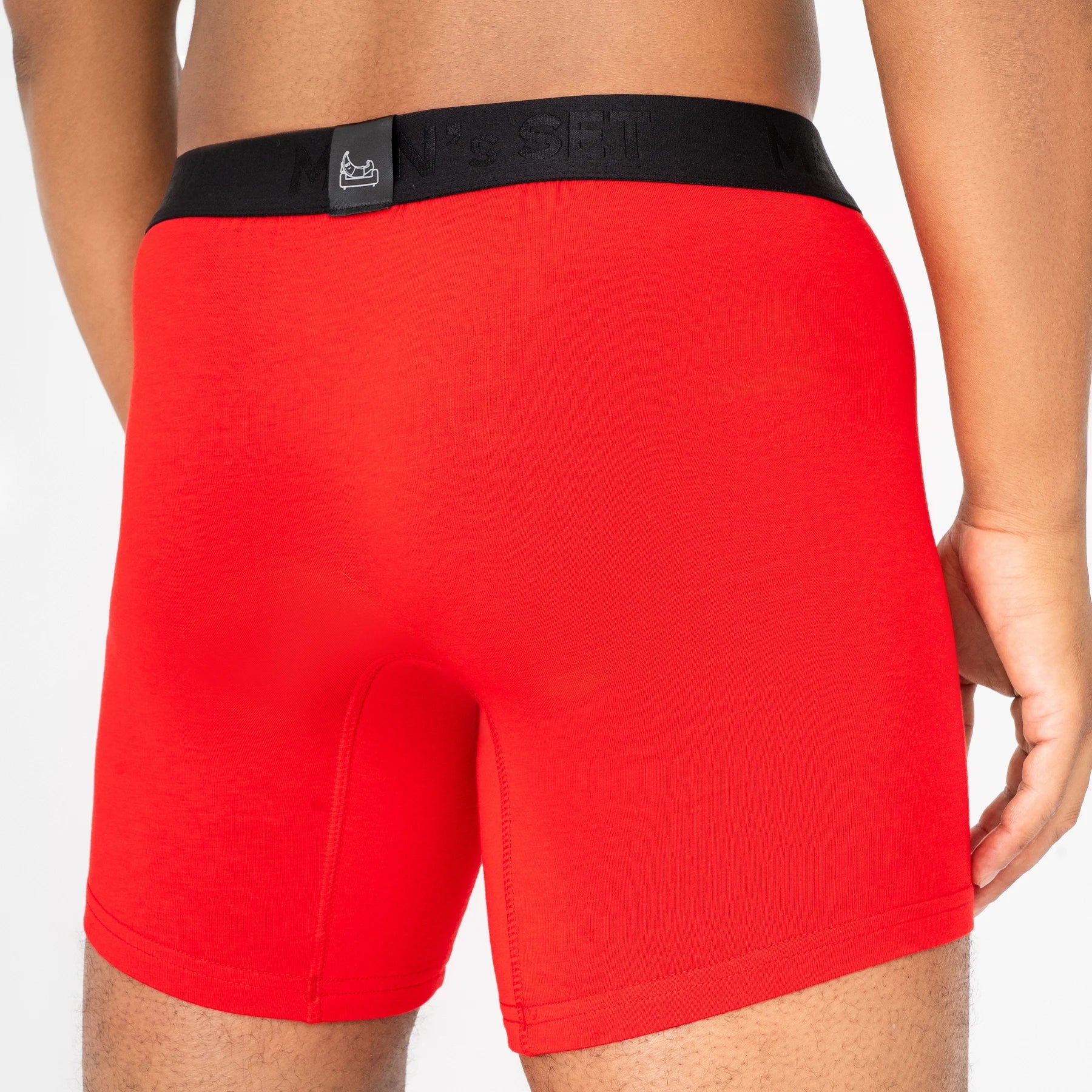 CoolCore red micromodal boxer briefs by Man’s SET, soft breathable men’s underwear, back view