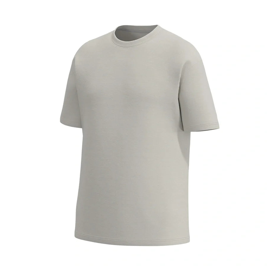Almond oversized men’s T-shirt by Man’s SET in premium heavy cotton, angled front view